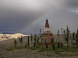 
The Serkhang chorten in Tholing in the old Guge Kingdom in Western Tibet is bathed in an evening rainbow.
